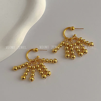 French Retro 18K Gold Jewelry Bead Curtain Waterfall Bead Earrings 925 Silver Needle Personality Trendy Earrings