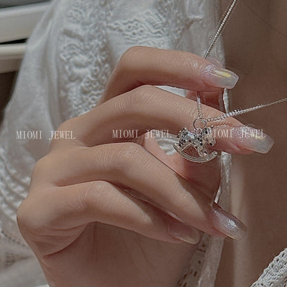 S925 Sterling Silver Korean Version Niche Design Retro CNC Pony Necklace Korean Style Fashionable Simple Collarbone Chain Wholesale