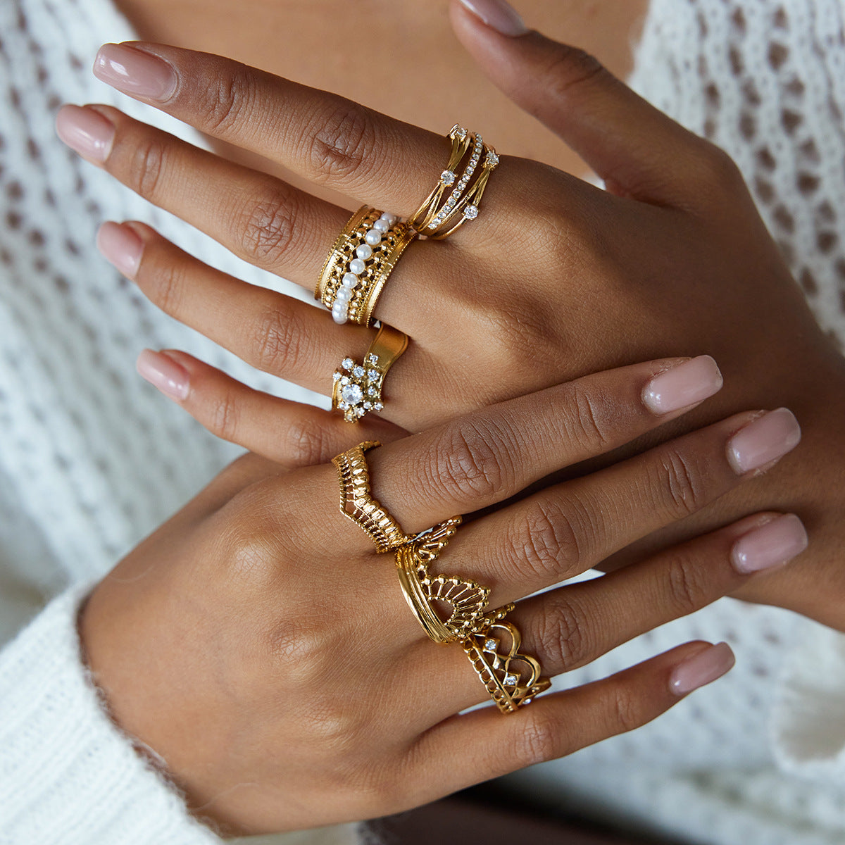 Zircon Titanium Steel Ring Non-Fading Lace Finger Ring Hand Jewelry Stainless Steel Accessories for Women High-End Feel Ring