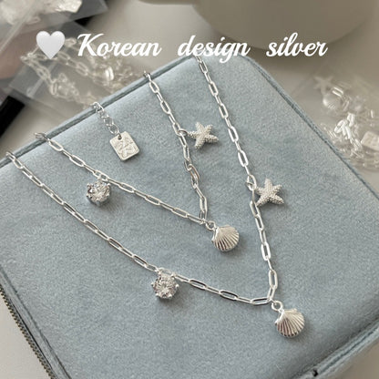 S925 Sterling Silver Blue Starfish Shell Zircon Necklace Fresh and Versatile