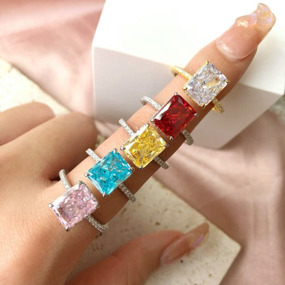 High Carbon Diamond Jewelry S925 Sterling Silver Heavy Craft Ring for Women 8A Zircon Square Ice Flower Cut Gemstone Ring