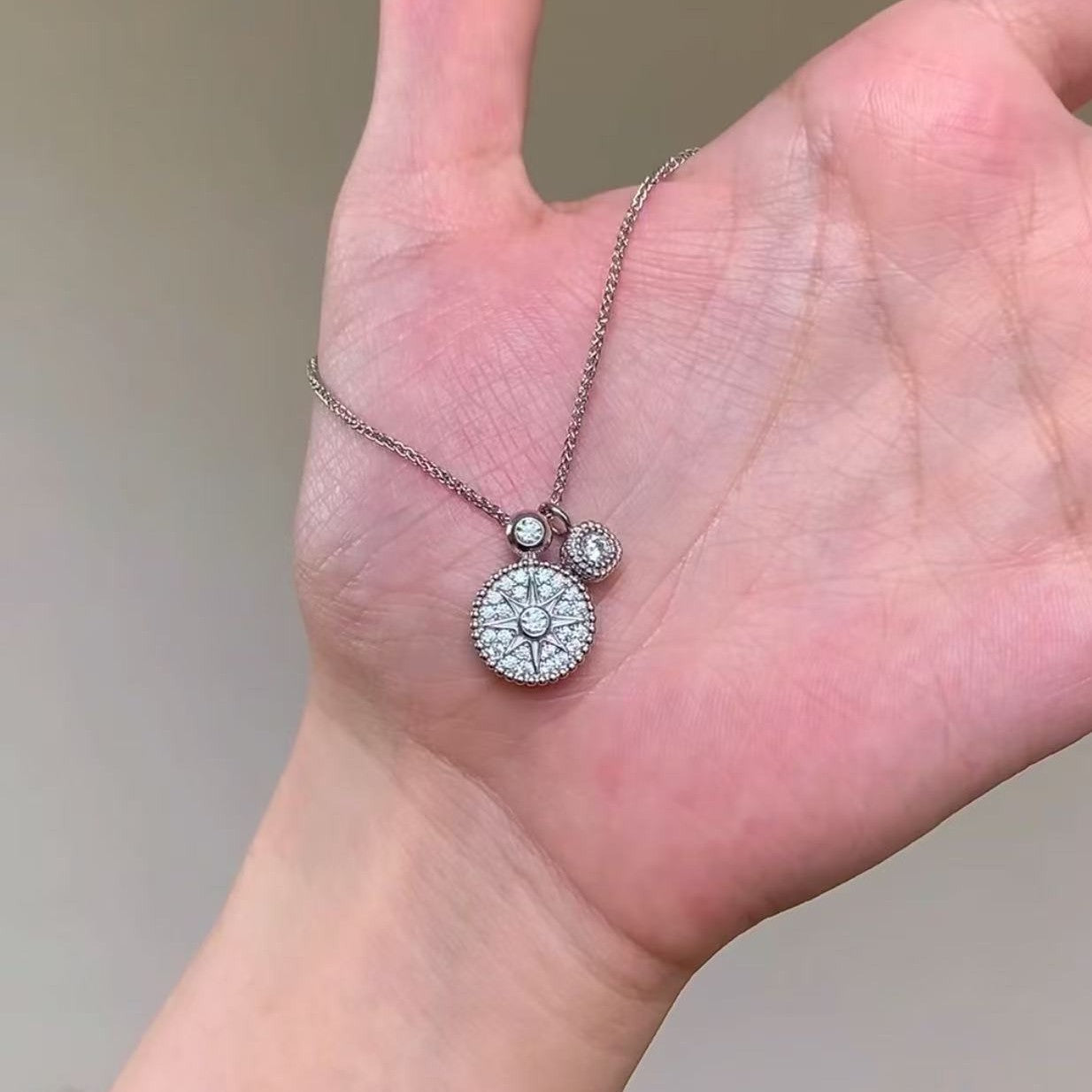 Pure Silver S925 Starry Full Diamond Compass Necklace Light Luxury Niche Versatile Star High-end Clavicle Chain