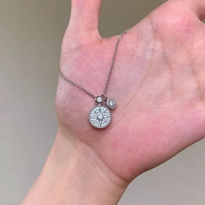 Pure Silver S925 Starry Full Diamond Compass Necklace Light Luxury Niche Versatile Star High-end Clavicle Chain