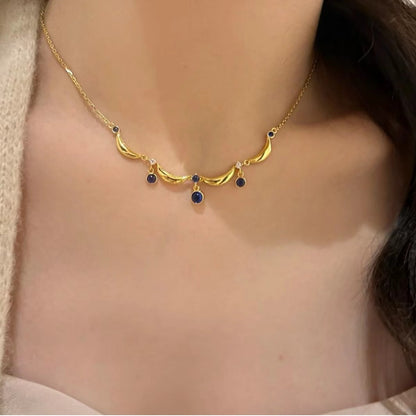 Traditional Lace Blue Water Drop Necklace French Retro High-end Clavicle Chain Exquisite Light Luxury Niche Temperament Choker