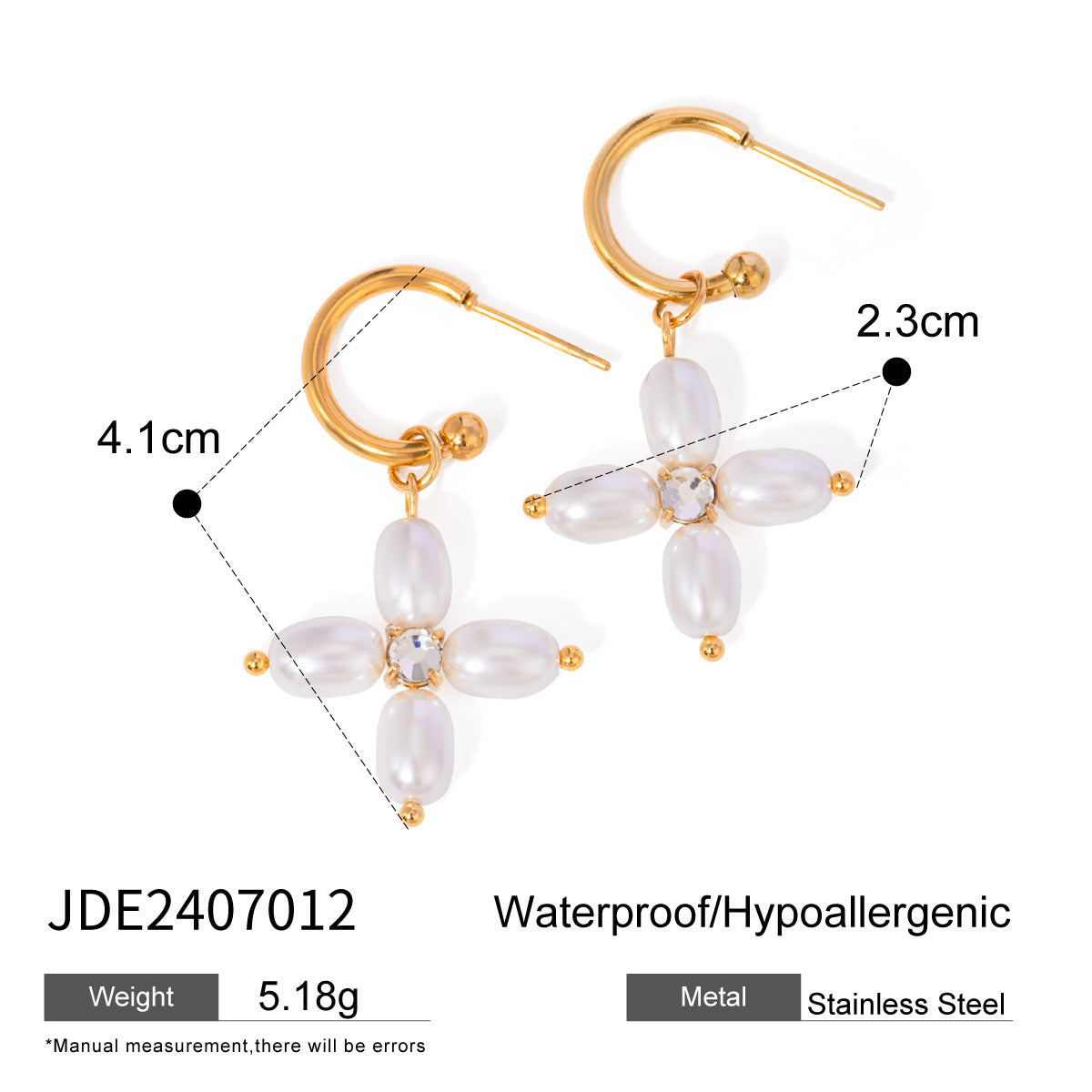 Jewelry Stainless Steel Pearl Necklace Cross Earrings High-end Ins Earrings Titanium Steel Earrings for Women