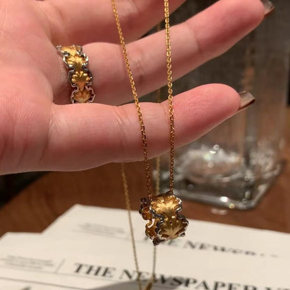 Italian Craft Vintage Brushed Craft Pure Silver S925 Vintage Brushed Ginkgo Leaf Necklace