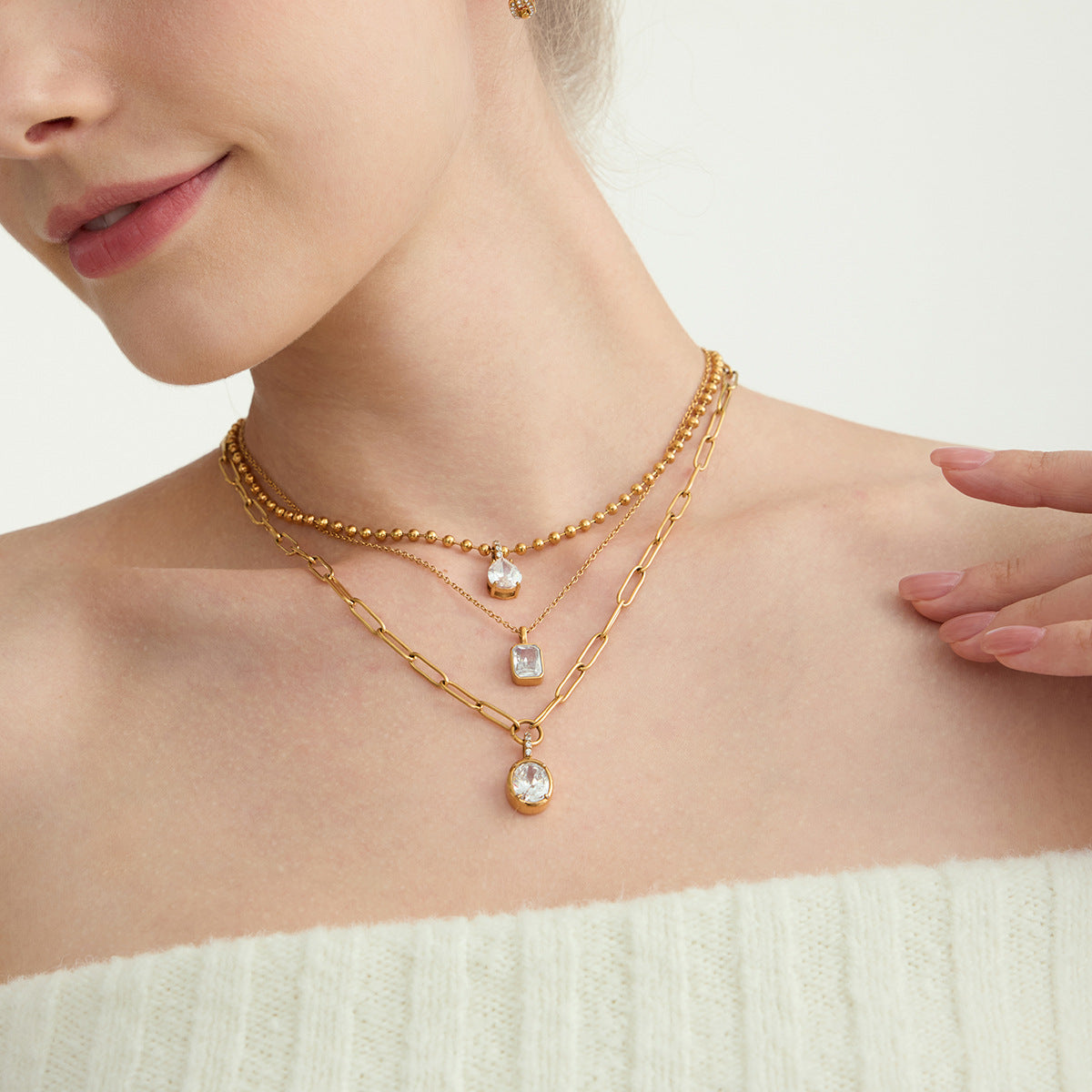 18k Titanium Steel Zircon Necklace Light Luxury High-end Clavicle Chain Non-fading Jewelry Stainless Steel Accessories