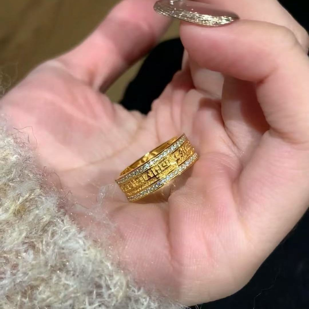 New Niche Design Personality Retro Green Tara Ring Light Luxury Elegant High-end Ins Style Versatile High Appearance Value for Women