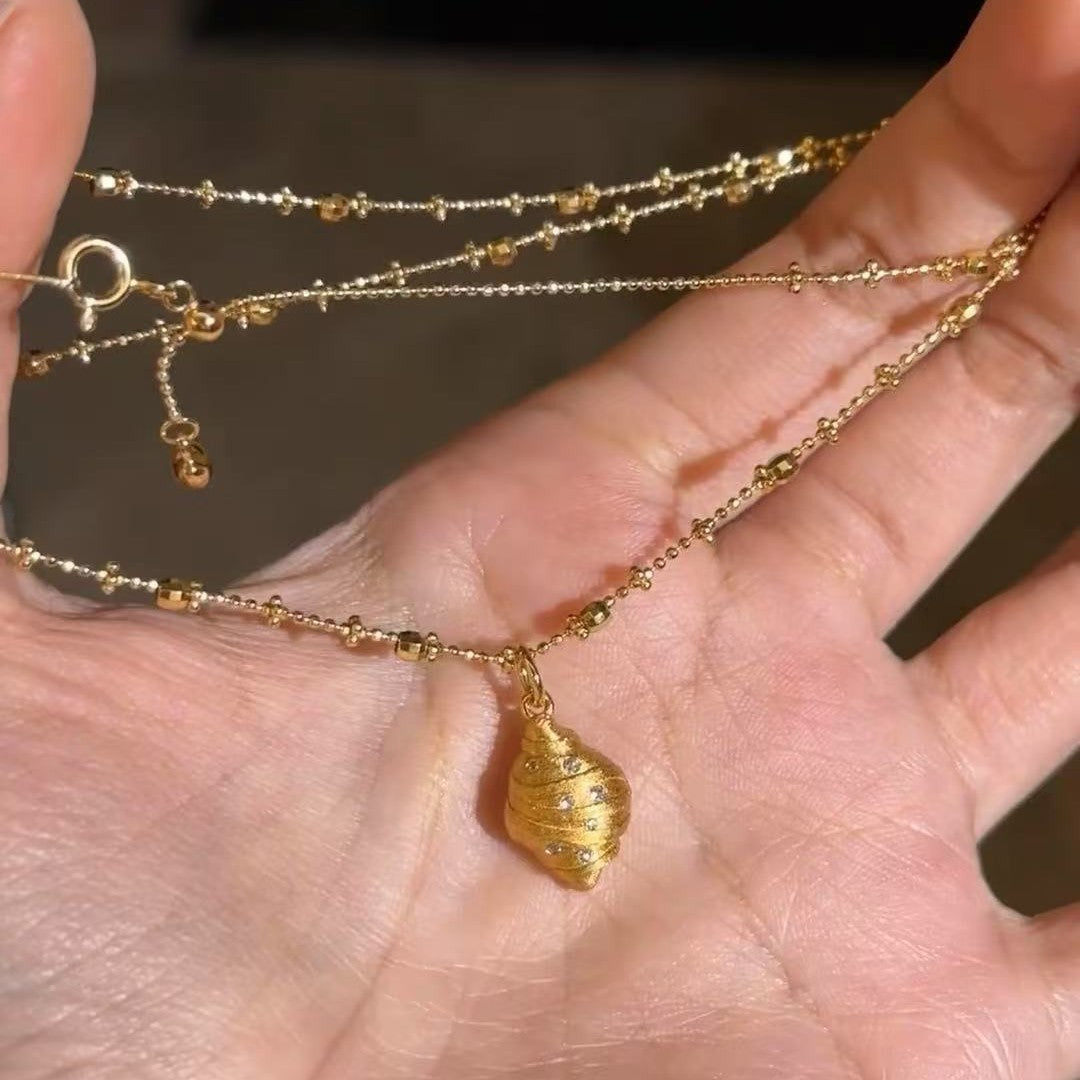 S925 Sterling Silver Brushed Croissant Necklace Light Luxury Exquisite Versatile Necklace Collarbone Chain