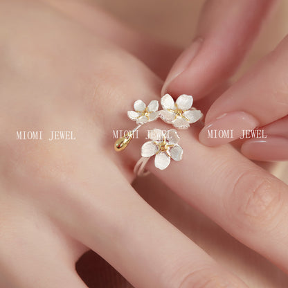 S925 Sterling Silver French Retro Palace Style Three-Dimensional Flower Iris Ring Color-Block Ancient Medieval Open Ring