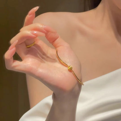 Vintage Style Pure Silver S925 Real Gold Plated Cat's Eye Laser Bead Bracelet High-end Jewelry