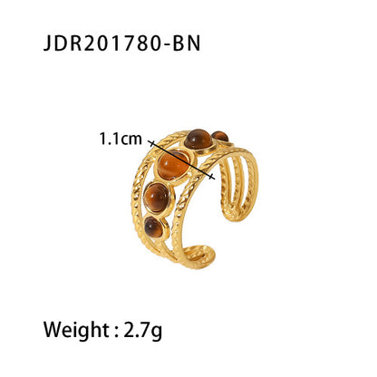 Tiger Eye Stone Ring Niche High-End Feel Hand Jewelry Titanium Steel Non-Fading Women's Ring