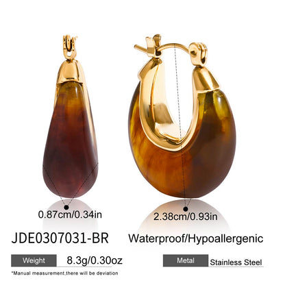 Stainless Steel Amber Resin Earrings Light Luxury High-end Earrings Non-fading Stainless Steel Ear Accessories