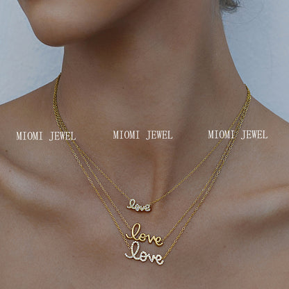 Stainless Steel Letter Necklace High-End Rhinestone Clavicle Chain Titanium Steel Jewelry Necklace