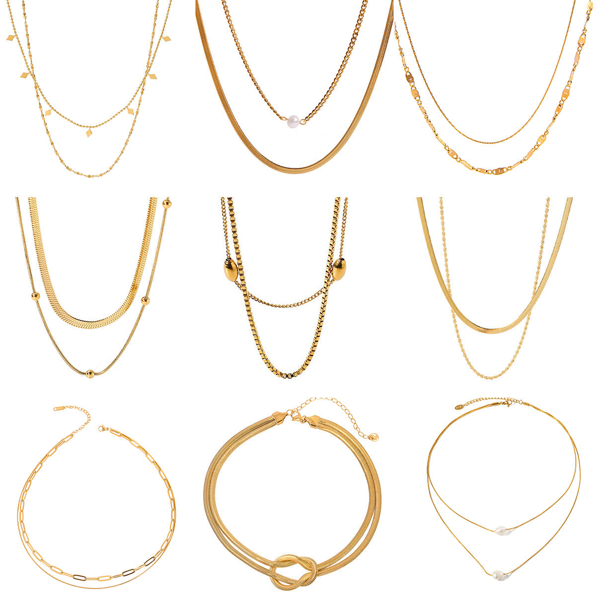 Double Layer Stacked Titanium Steel Necklace Light Luxury High-end Clavicle Chain Stainless Steel Jewelry Non-fading