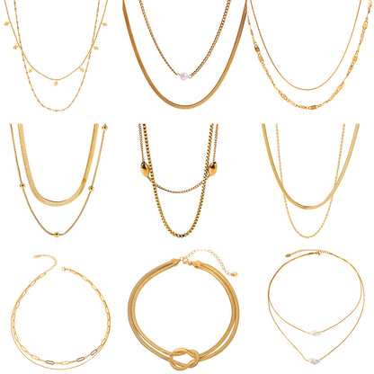 Double Layer Stacked Titanium Steel Necklace Light Luxury High-end Clavicle Chain Stainless Steel Jewelry Non-fading