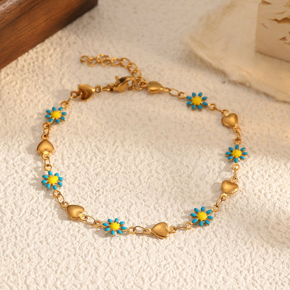 Stainless Steel Oil Drop Daisy Necklace for Women Versatile Titanium Steel Non-Fading Bracelet Jewelry Flower Accessories