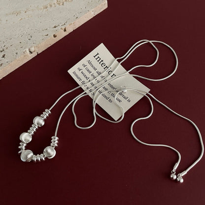 S925 Sterling Silver Starry Sky Cat's Eye Bead Pull Snake Bone Necklace for Women, Niche Design, Korean High-end Sweater Chain