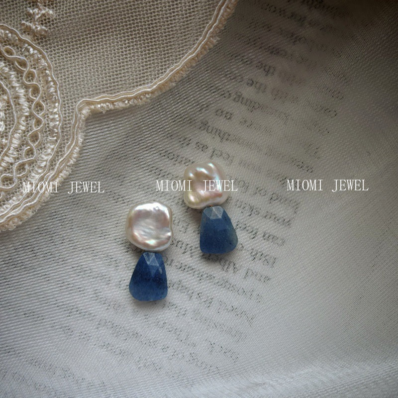 Natural  Pearl Turquoise Pink Crystal Amethyst Irregular 925 Silver Needle Irregular Earrings Ear Jewelry