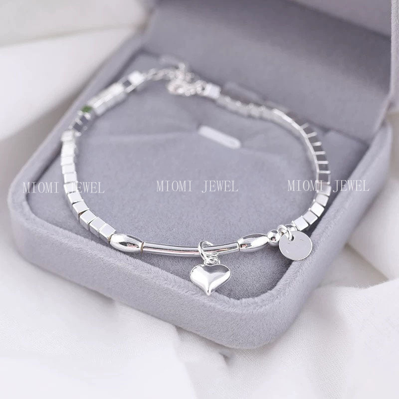 Full S990 Sterling Silver Heart Pendant Bracelet Niche Design Trendy Broken Silver Best Friend Jewelry Gift
