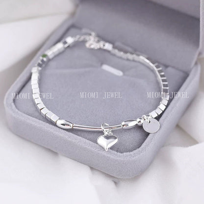 Full S990 Sterling Silver Heart Pendant Bracelet Niche Design Trendy Broken Silver Best Friend Jewelry Gift