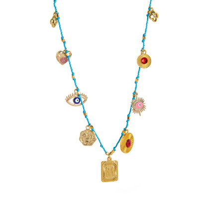 Colorful Oil Drop Pendant Color Rope Necklace Devil's Eye Heart Personality Hip Hop Unisex