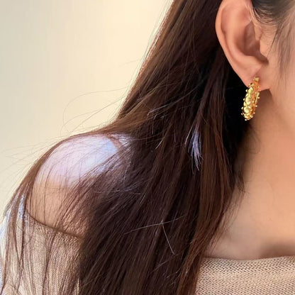 Sterling Silver S925 Vintage Diamond Pattern Personality Hoop Earrings Light Luxury High-end Niche Temperament Earrings