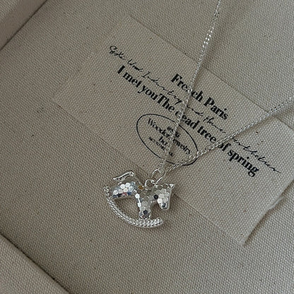 S925 Sterling Silver Korean Version Niche Design Retro CNC Pony Necklace Korean Style Fashionable Simple Collarbone Chain Wholesale