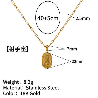 18K Gold Plated Zircon Embossed Ancient Method Pendant Zodiac Titanium Steel Necklace
