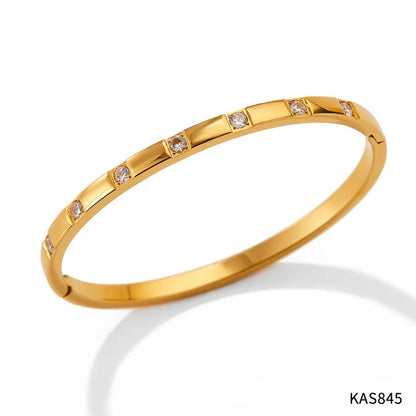 Non-Fading Multiple Styles Diamond-Studded Plain Hoop Bracelet Vacation Style Eight-Pointed Star Waterproof Stackable Stainless Steel Jewelry