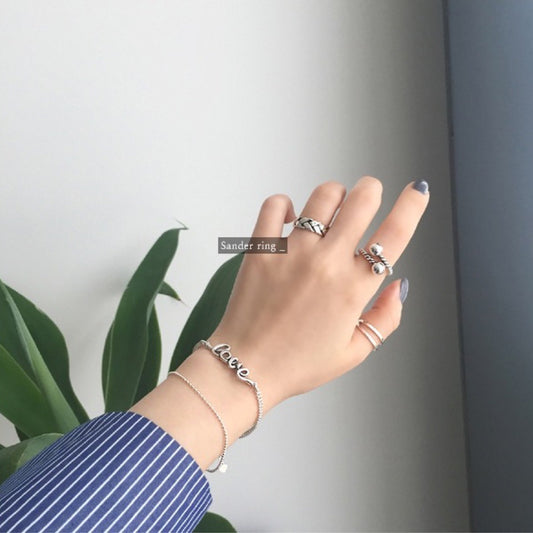 Korean Version S925 Sterling Silver Large Round Ball Woven Vintage Thai Silver Open Ring Personality Braided Index Finger Ring Trendy