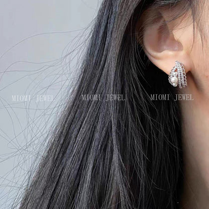 2025 Hot-Selling French Style Exquisite Full S925 Sterling Silver Lace Edge Pearl Earrings for Women High-End Delicate Ear Jewelry