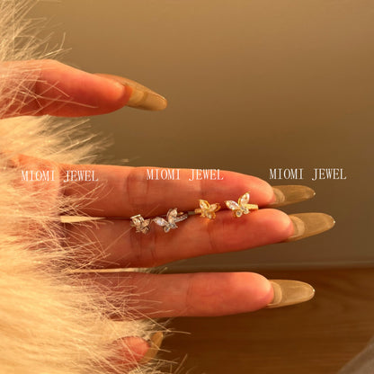 S925 White Marquise Round Zircon Inlaid Butterfly Design Open Fashion Exquisite Light Luxury Korean Style Ring