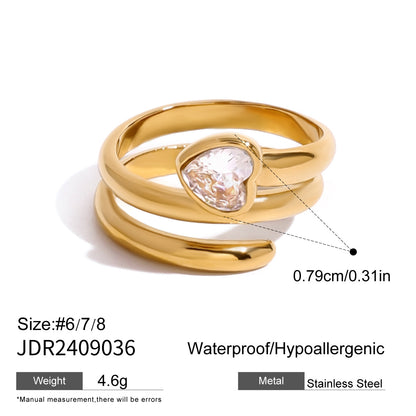 Stainless Steel Heart Zircon Ring High-End Niche Ring Titanium Steel Jewelry Earring