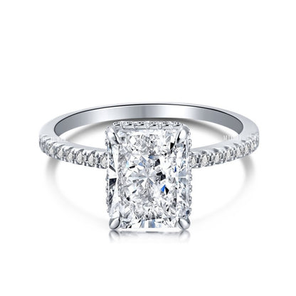 High Carbon Diamond Jewelry S925 Sterling Silver Heavy Craft Ring for Women 8A Zircon Square Ice Flower Cut Gemstone Ring
