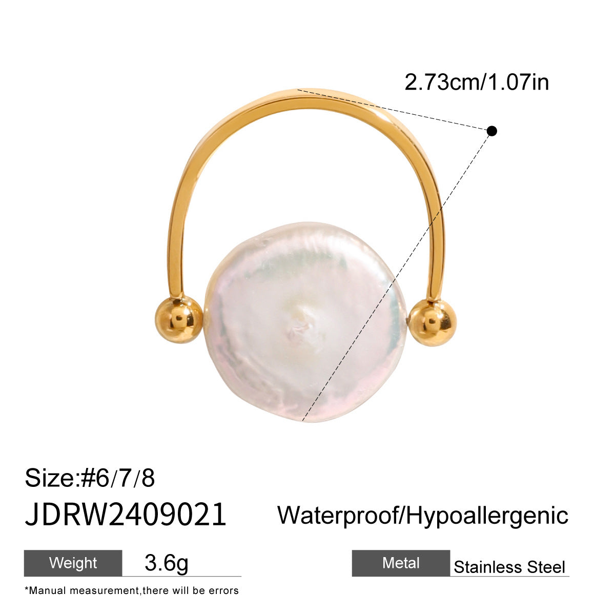 Stainless Steel Button Pearl Glossy Ring Light Luxury High-end Niche Hand Jewelry Export Accessories