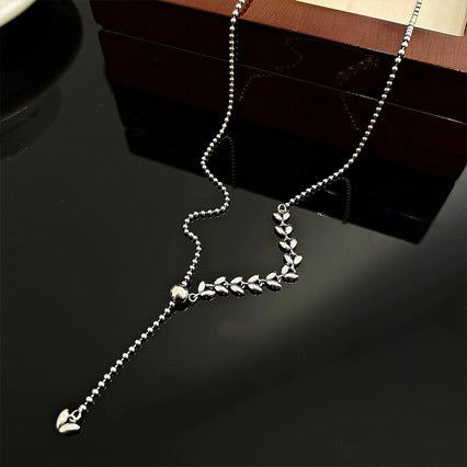 Korean Version S925 Sterling Silver Niche Design Pendant Chain Ins Style Fashion Simple Wheat Spike Splicing Round Ball Y-shaped Pull Necklace