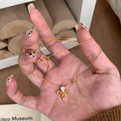 Vintage Style Pure Silver S925 Real Gold Plated High Carbon Diamond Brushed Craft Iris Flower Push-Pull Adjustable Necklace