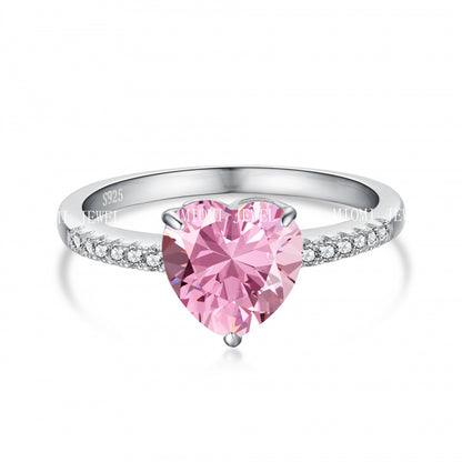 925 Sterling Silver Women's INS Heart Pink Ring Pink Diamond Sugar Cube Super Sparkling High Carbon Diamond Ring Wedding Ring