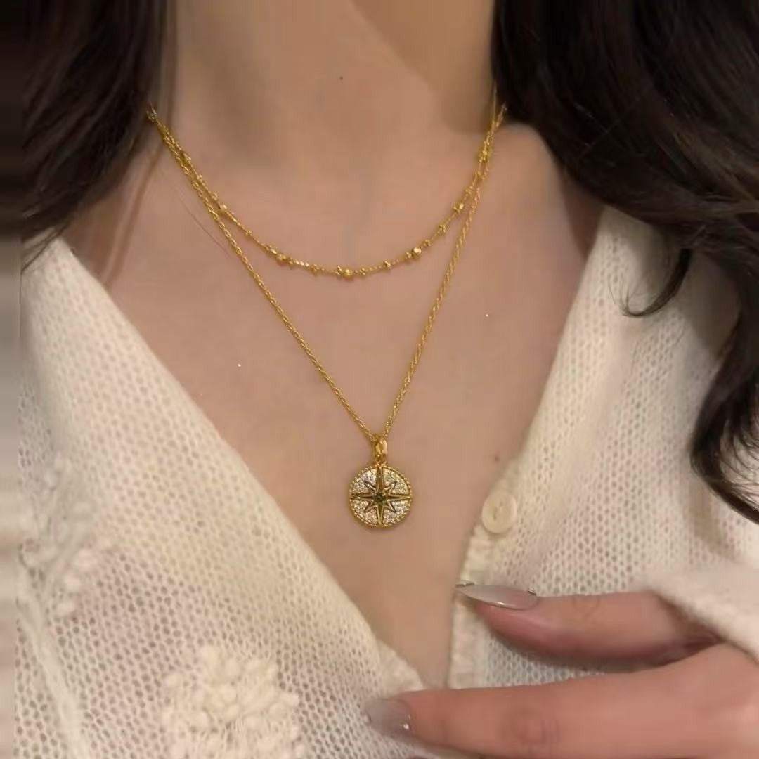 Pure Silver S925 High Carbon Diamond Star Necklace Multicolor Mother-of-Pearl Inlaid Diamond Light Luxury High-End Elegant Necklace Brilliant