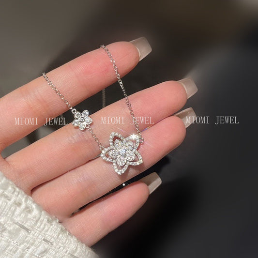 Yinbei S925 Sterling Silver Sparkling Full Diamond Floral Collarbone Chain Fashion Versatile High-end Neck Chain Sparkling O Chain Goddess Gift