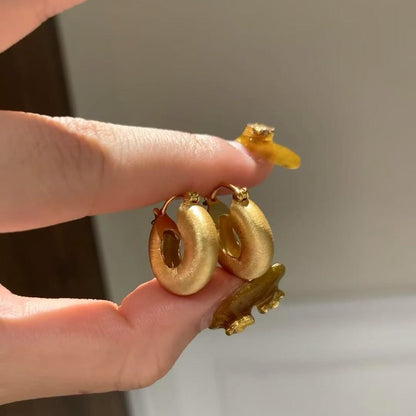 Vintage Style Brushed Craft Bagel Earrings Pure Silver S925 Light Luxury High-end Versatile