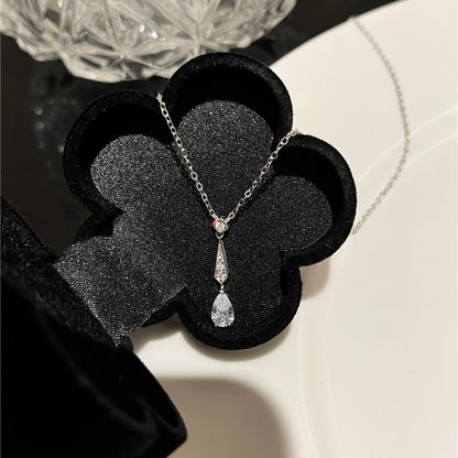 Timeless Classic! Stunning Teardrop Necklace S925 Sterling Silver Tassel Teardrop Collarbone Chain Single Diamond Sparkling Diamond