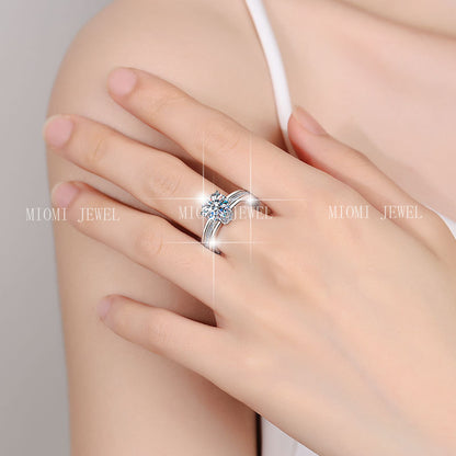 925 Sterling Silver Ring Fashionable High-end Feel Proposal Engagement Adjustable Moissanite Ring Trendy GRA