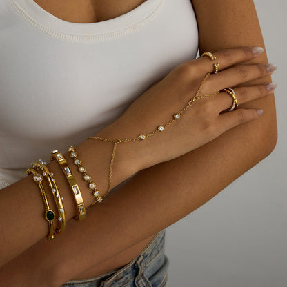 Stainless Steel Finger Bracelet Light Luxury High-end Ring Female Niche Design Rings Titanium Steel Jewelry