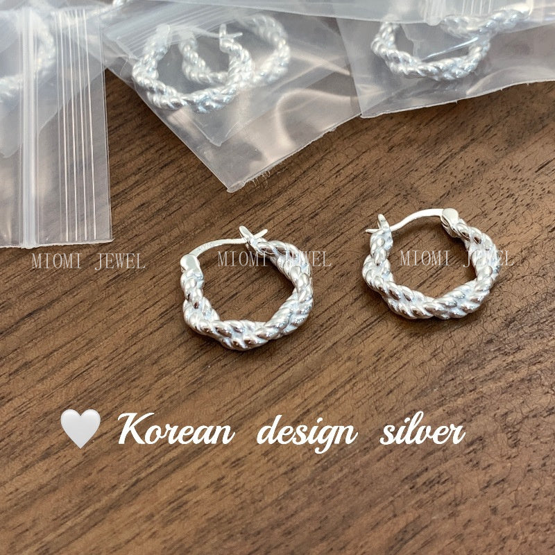 Korea Dongdaemun Simple High-End Earrings S925 Sterling Silver Braided Ear Cuff Style Earrings