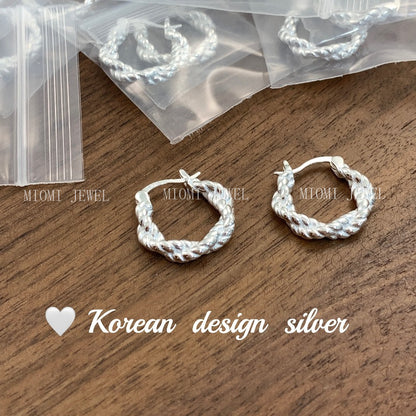 Korea Dongdaemun Simple High-End Earrings S925 Sterling Silver Braided Ear Cuff Style Earrings