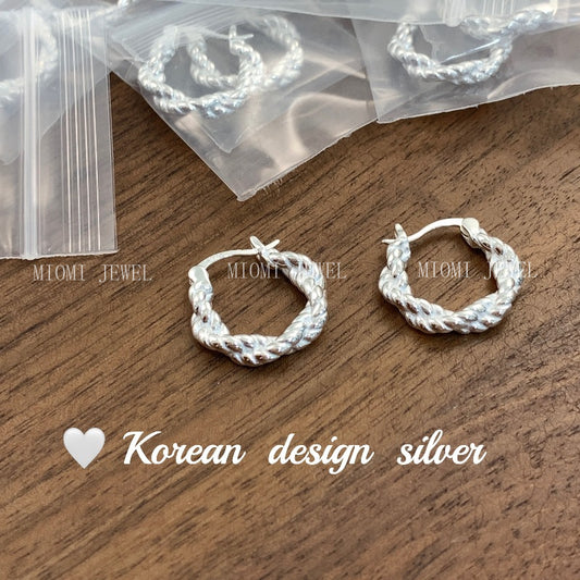 Korea Dongdaemun Simple High-End Earrings S925 Sterling Silver Braided Ear Cuff Style Earrings