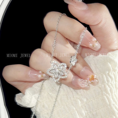 Yinbei S925 Sterling Silver Sparkling Full Diamond Floral Collarbone Chain Fashion Versatile High-end Neck Chain Sparkling O Chain Goddess Gift