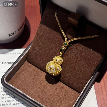 Sterling Silver S925New Chinese Style National Style Filigree Gourd Brown Rope Sweater Chain Light Luxury Fashion Versatile High-end Palace Style